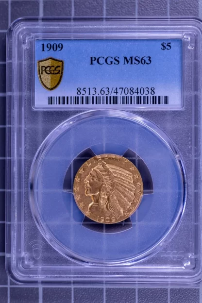 稀少・鑑定済み】1909年 インディアンヘッド$5ハーフイーグル金貨 PCGS
