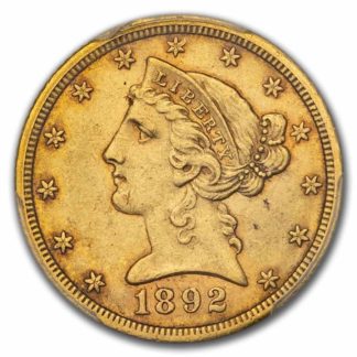 【お取り寄せ商品】1892年カーソンシティ製造リバティーヘッド・ハーフイーグル5ドル金貨pcgs au